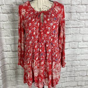 Free People Lucky Loosey Dress In Blood Orange Combo FLAWS